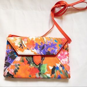 J.Crew Orange Colorful Floral Crossbody Clutch Bag Purse